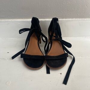 Black Faux Suede Lace Up Block Heels
